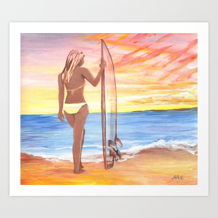 Sea Through Surfer Girl Painting by Sonya Allen Art Print