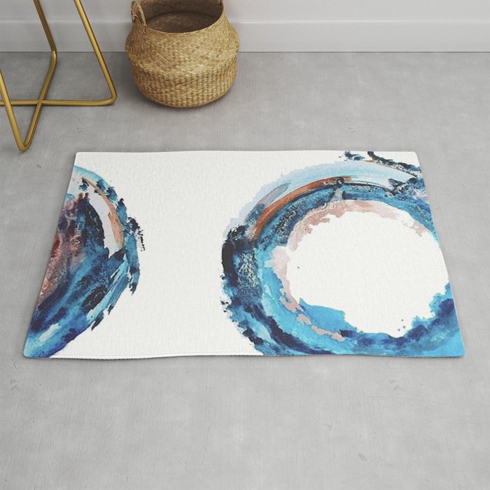 Galaxies Collide: a minimal, abstract watercolor in blues and pink by Alyssa Hamilton Art Rug