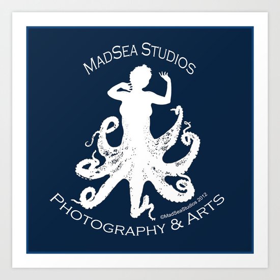MadSea Nymph, white on blue Art Print