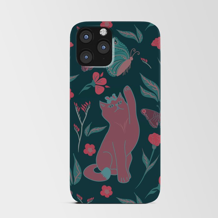 Cat's play - green and coral iPhone Card Case