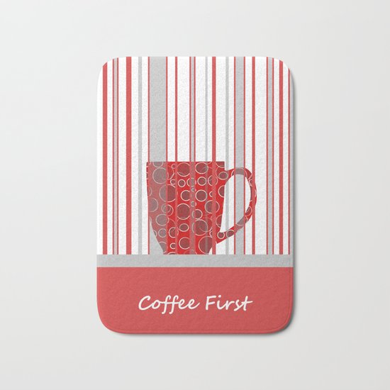 Coffee First With Stripes Bath Mat
