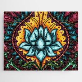 Spiritual blue lotus flower painting, throat chakra art Jigsaw Puzzle