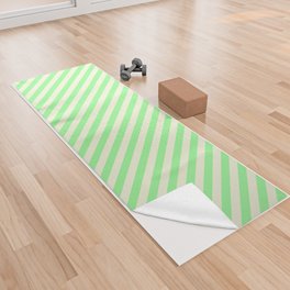 [ Thumbnail: Beige & Green Colored Lined/Striped Pattern Yoga Towel ]