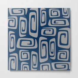 Mid Century Modern Cosmic Abstract 513 Blue and Gray Metal Print
