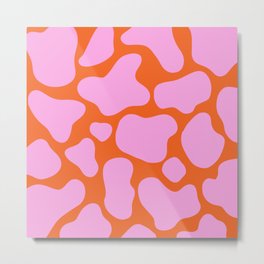 Retro Pink and Orange Cow Print Metal Print | Moo, Cute, Decor, Animal, Cowhide, Retro, Graphicdesign, Pattern, Spots, Spotted 