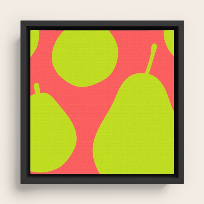 Yellow Green Pear in Coral Background Pattern Artprint Framed Canvas