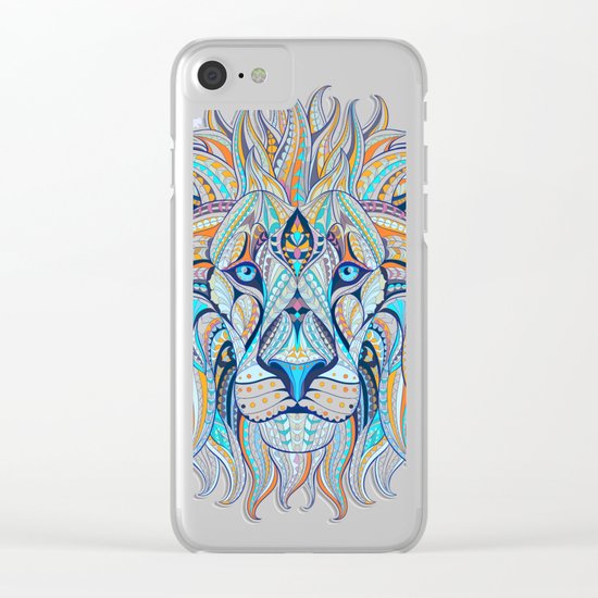 Blue Ethnic Lion Clear iPhone Case