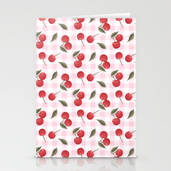 Pink cherry gingham Stationery Cards