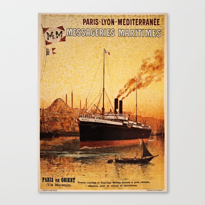 Vintage French Orient Shipping line Paris Mediterranean Canvas Print