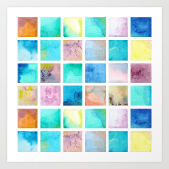 Watercolor pattern Squares . Art Print