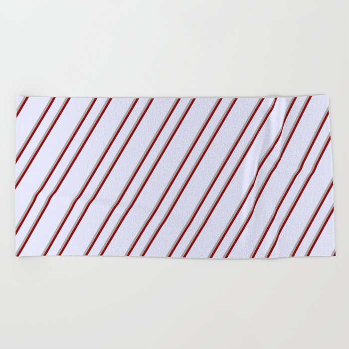 Lavender, Dark Grey, and Dark Red Colored Lines Pattern Beach Towel