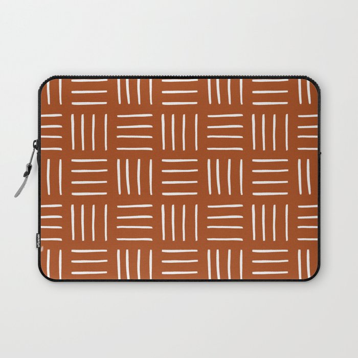Minimalist Weave Grid Pattern (white/burnt orange) Laptop Sleeve