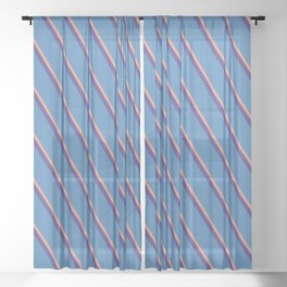 [ Thumbnail: Dark Salmon, Dark Slate Blue, and Blue Colored Pattern of Stripes Sheer Curtain ]