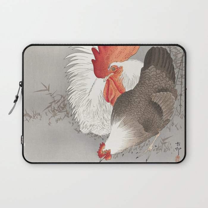 Japanese  Painting of Rooster and chicken Vintage Rooster and chicken Painting Watercolor Painting of Bird Laptop Sleeve