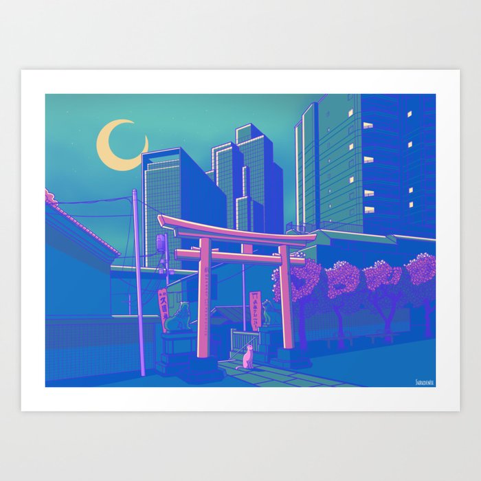 Neon Moon Art Print by SURUDENISE Society6