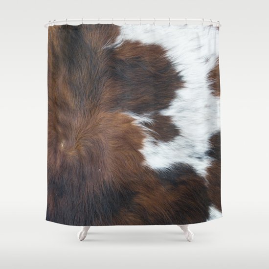 Rustic Cow Hide Detail Shower Curtain, Faux Fur Fabric Shower Curtain