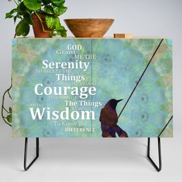 Serenity Prayer Art With Black Bird and Blue Mandala Credenza