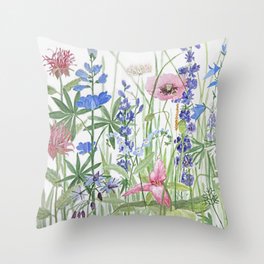 Poppy Bee Balm Trillium Watercolor Throw Pillow