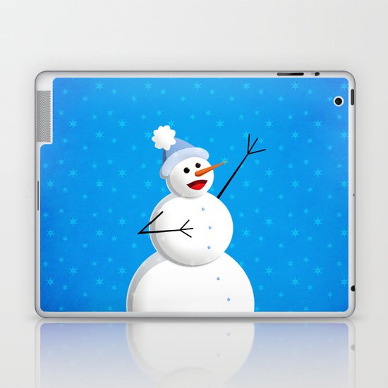 Blue Happy Singing Snowman Laptop & iPad Skin