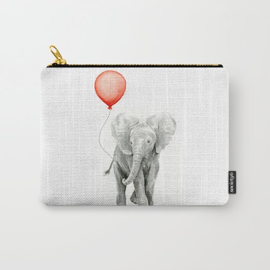 Baby Elephant Watercolor Red Balloon Nursery Decor Carry-All Pouch