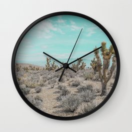 Teal Desert Sky // Cactus Landscape Photography Sierra Nevada USA Cloud Dusted Sky Wall Clock