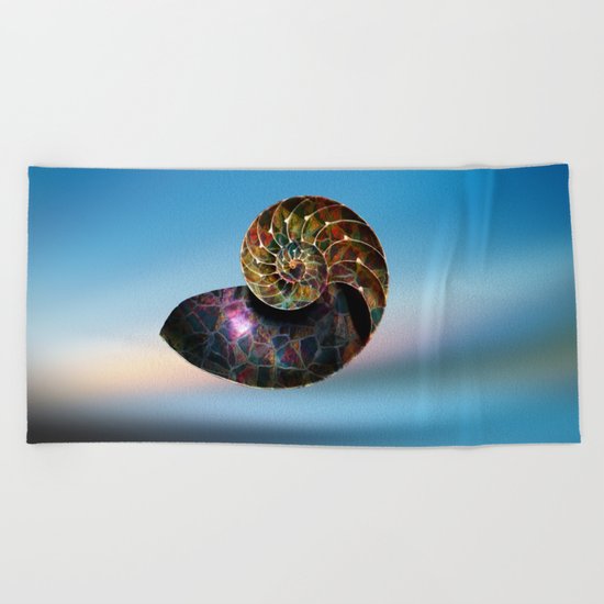 Fossilized Nautilus Shell Beach Towel