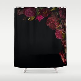 Vintage & Shabby Chic - Antique Dark Roses And Anemones On Black Shower Curtain