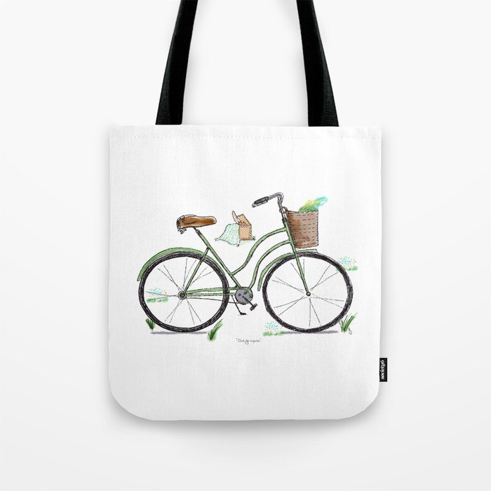 “Out on a Picnic” Bicycle Sketch Design Tote Bag