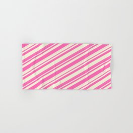 [ Thumbnail: Hot Pink & Beige Colored Lines Pattern Hand & Bath Towel ]
