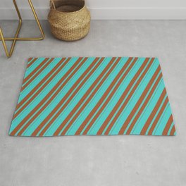 [ Thumbnail: Turquoise and Sienna Colored Lines Pattern Rug ]