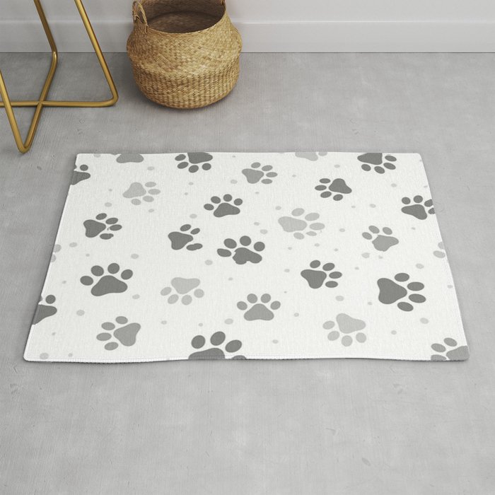 Black, White and Grey Cute Dog Paws Print. Rug