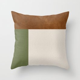 Scandinavian Modern Linen & Faux Leather - Moss Green Throw Pillow