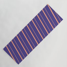 [ Thumbnail: Dark Slate Blue & Light Salmon Colored Lined Pattern Yoga Mat ]