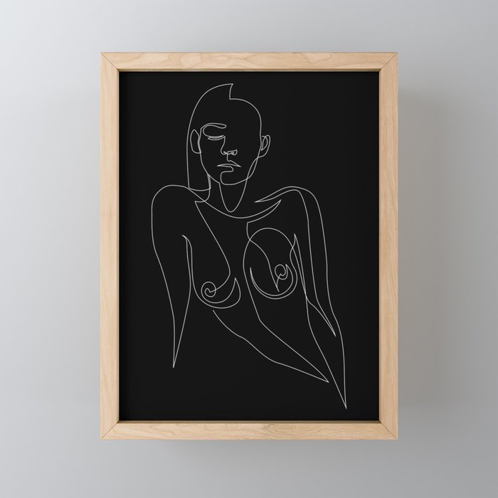 e 4 - one line nude - black Framed Mini Art Print