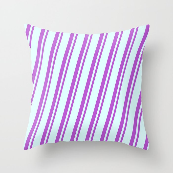 Light Cyan and Orchid Colored Lined/Striped Pattern Throw Pillow