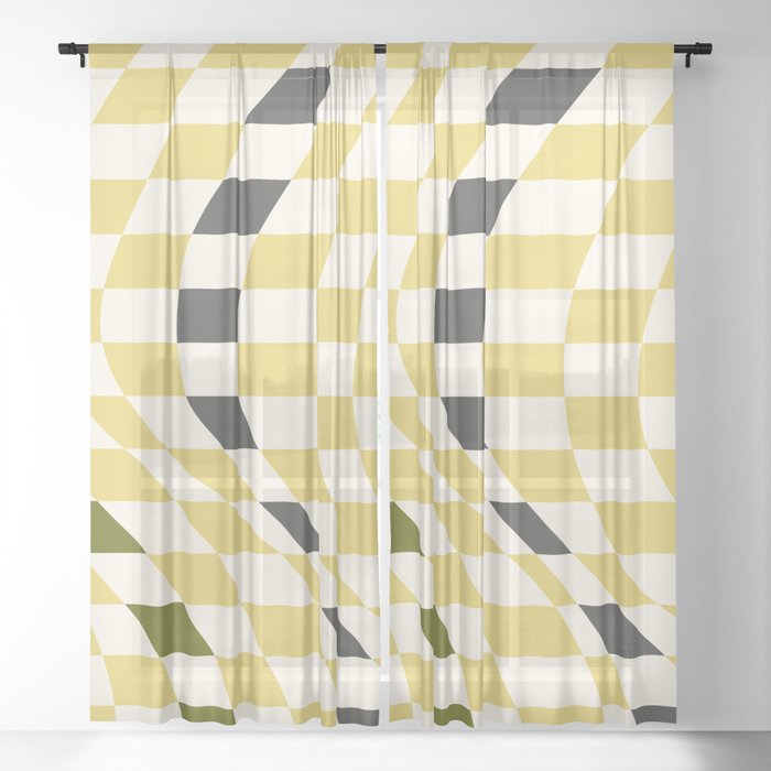 Warp pastel yellow checked Sheer Curtain