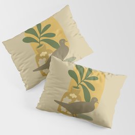 Tan Beige Dove with Leaves and Flowers  Pillow Sham