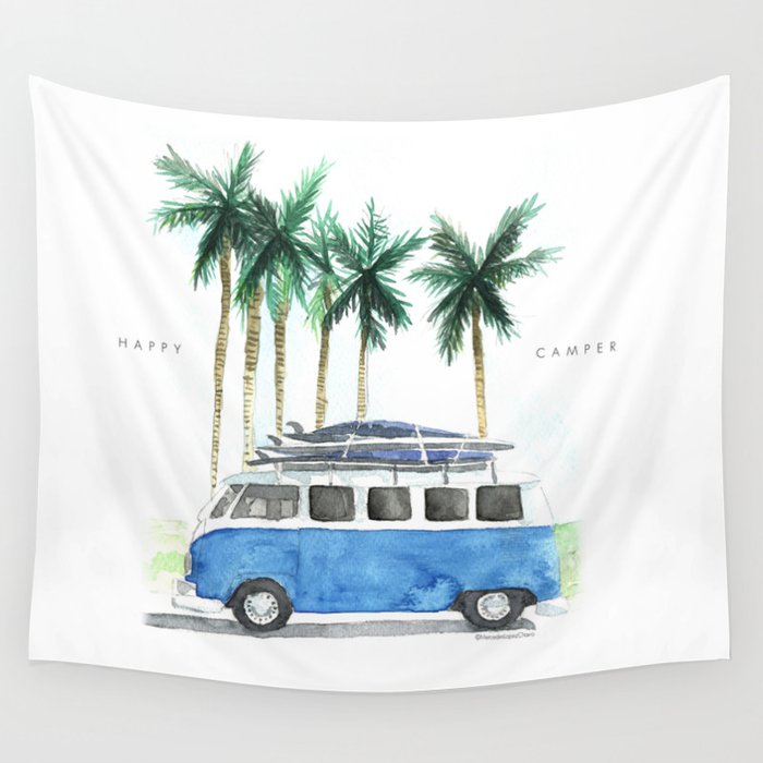 Vintage Camper Van Surf Trip Vehicle Classic Wall Tapestry By Mercedeslopezcharro Society6 - Volkswagen Bus Home Decor