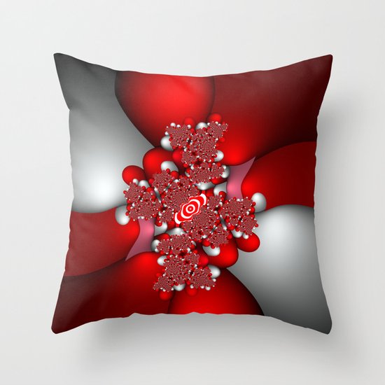 Red, silver and pink fractal Throw Pillow