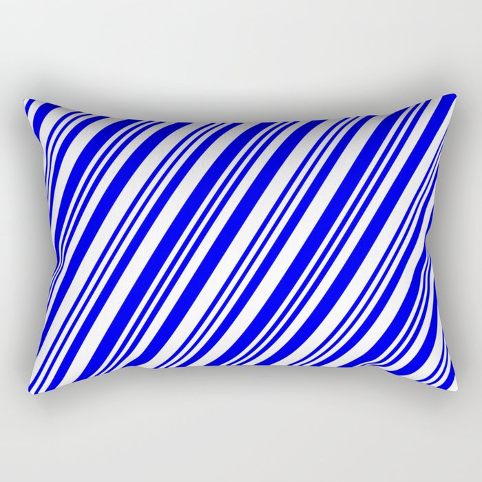 Blue & White Colored Striped/Lined Pattern Rectangular Pillow