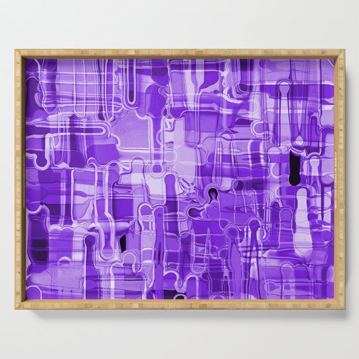 Modern Abstract Digital Paint Strokes in Grape Purple Serving Tray