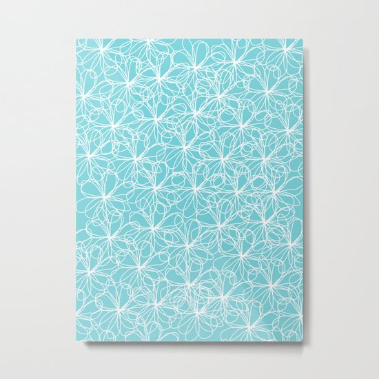 Aqua & White Floral Doodles Metal Print