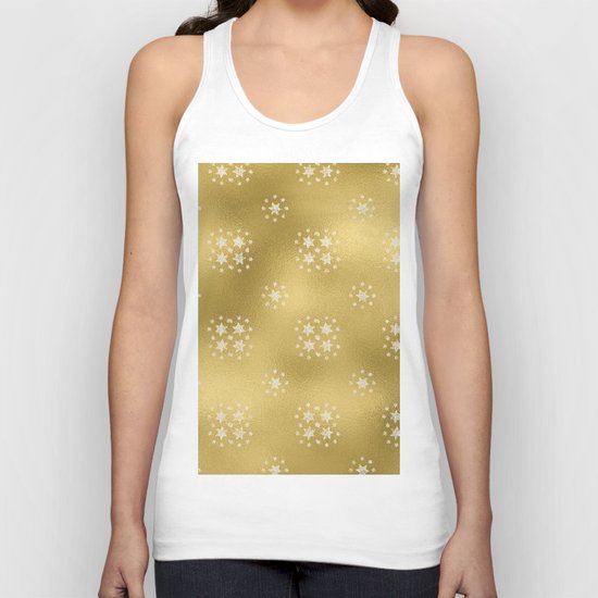 Merry christmas- white winter stars on gold pattern I Unisex Tank Top