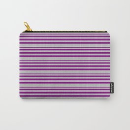 [ Thumbnail: Purple & Grey Colored Lines Pattern Carry-All Pouch ]