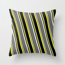 [ Thumbnail: Mint Cream, Dim Gray, Yellow, and Black Colored Stripes Pattern Throw Pillow ]
