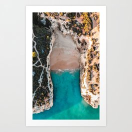 Algarve drone beach | Portugal ocean aerial travel photography poster Art Print