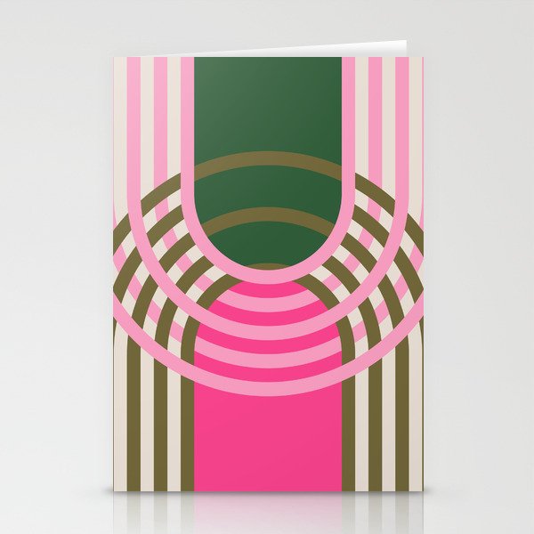 Green and Pink Balanced Rainbow Arcs Stationery Cards