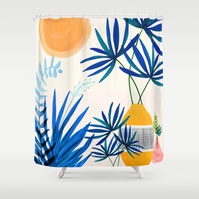 Blue Morocco Sunny Garden Shower Curtain