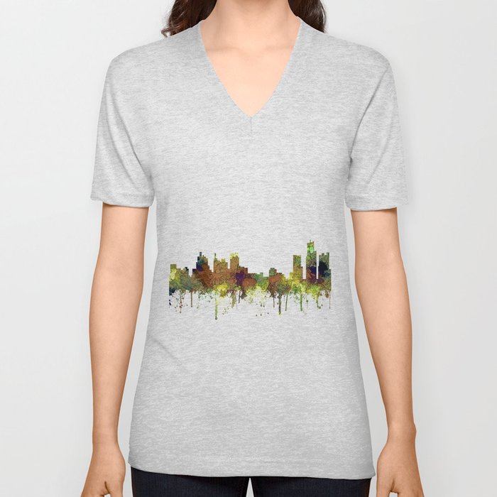 Detroit, Michigan Skyline SG - Spring Buff V Neck T Shirt