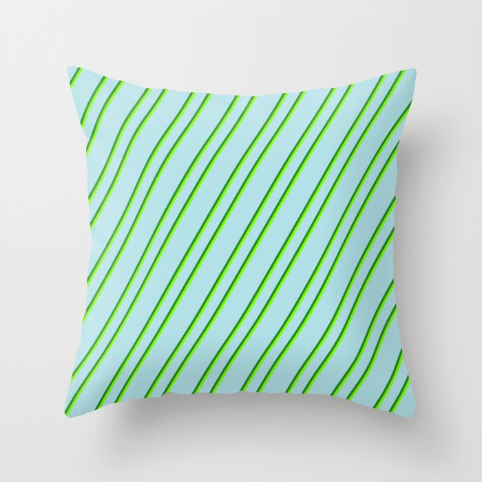 Powder Blue, Forest Green & Chartreuse Colored Lines Pattern Throw Pillow